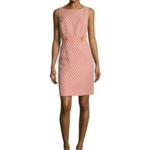 Tahari Coral / White Sleeveless Sheath Dress sz 8